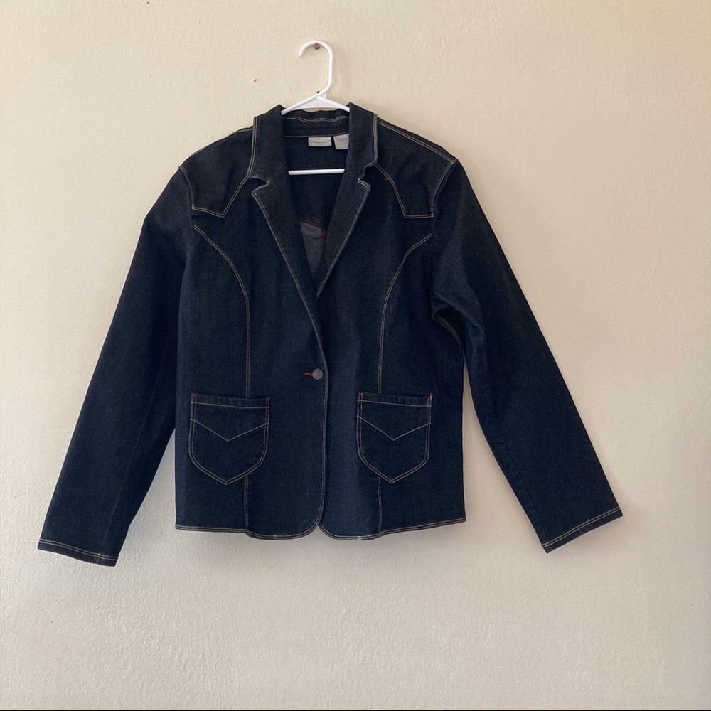 Spiegel Dark Wash Black Women Jeans Jacket Sz 16.